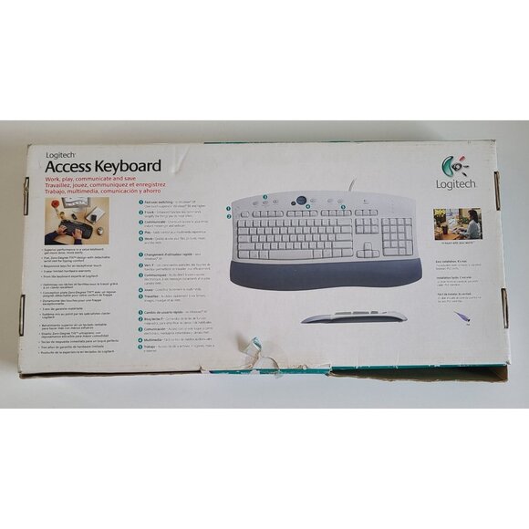 Vtg Logitech Access Keyboard PS/2 Wired 967225-0403 With Palm Rest in Box - Picture 11 of 13